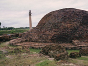 アショカ王の石柱の傍らには、釈迦尊の姿にうたれた猿たちが掘ったとされる池の跡が残っています。